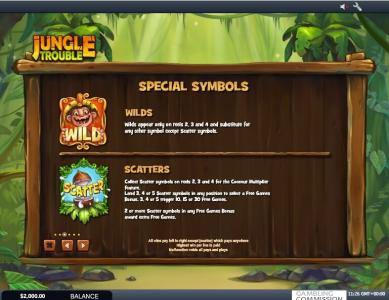 Jungle Trouble Slot Machine Scatter Awards and Wild Symbol Screen