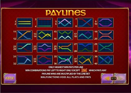 Queen of Wands Slot Machine Paylines Screen
