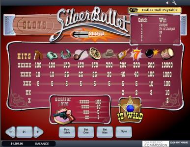 Silver Bullet Slot Machine Paytable Screen