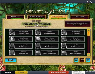 Heart of the Jungle Slot Machine Heart of the Jungle Achievements Screen