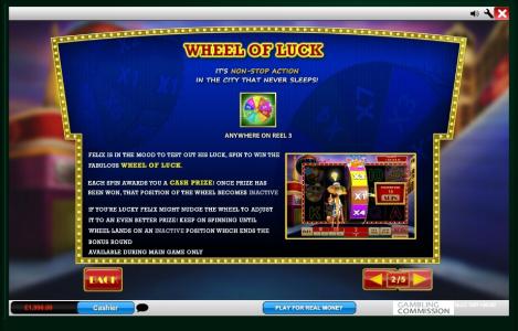 Cat In Vegas Slot Machine Wheel of Luck Bonus Feature Screen