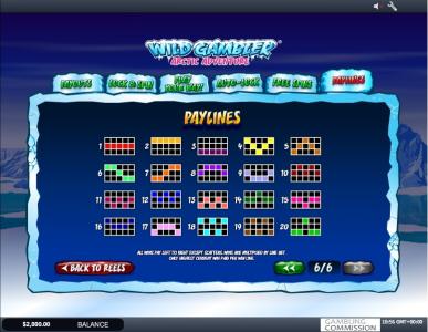 Wild Gambler Arctic Adventure Slot Machine Paylines Screen