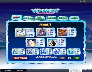 Wild Gambler Arctic Adventure Slot Machine Paytable Screen