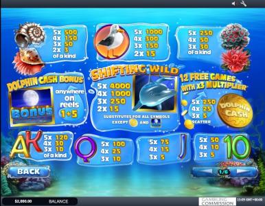 Dolphin Cash Slot Machine Paytable Screen