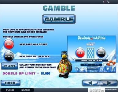 Penguin Vacation Slot Machine Gamble Feature Screen
