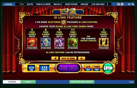 Si Ling Slot Machine Free Games Screen