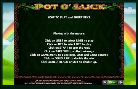 Pot o Luck Slot Machine How to Play Screen