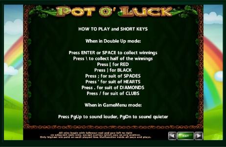 Pot o Luck Slot Machine How to Play Screen