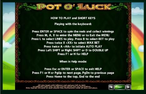 Pot o Luck Slot Machine How to Play Screen