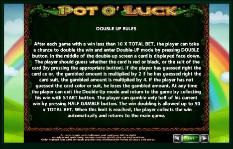 Pot o Luck Slot Machine Game Rules Screen