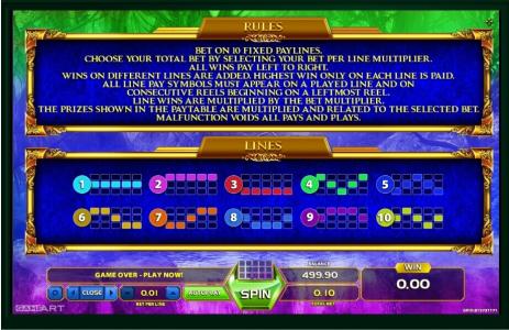 Tiger Heart Slot Machine Paylines Screen