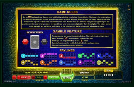 Royal Gems Slot Machine Paylines Screen