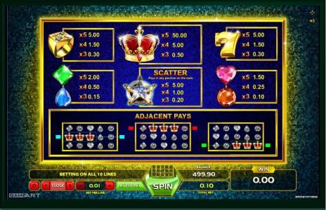 Royal Gems Slot Machine Paytable Screen