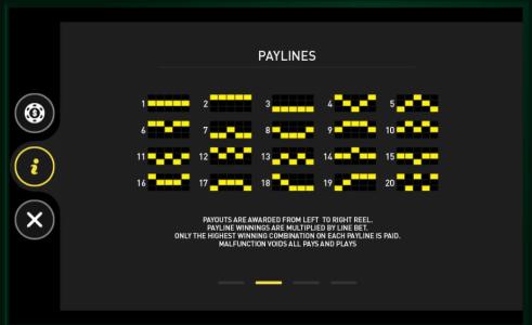 777 Golden Wheel Slot Machine Paylines Screen