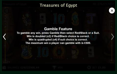 Treasures of Egypt Slot Machine Gamble Feature Screen