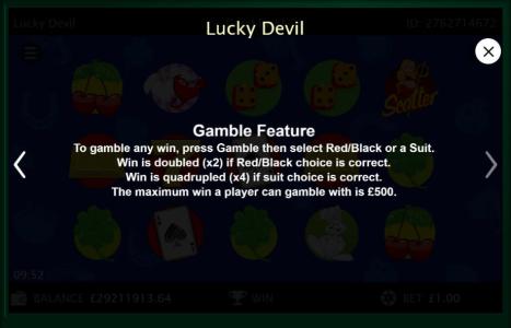 Lucky Devil Slot Machine Gamble Feature Screen