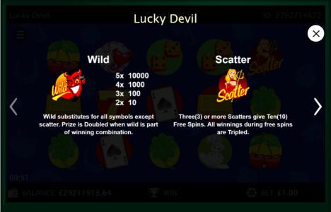 Lucky Devil Slot Machine Scatter Awards and Wild Symbol Screen