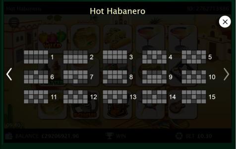 Hot Habanero Slot Machine Paylines Screen