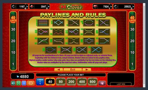 40 Mega Clover Slot Machine Paylines Screen