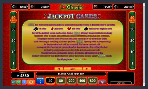 40 Mega Clover Slot Machine Jackpot Cards Screen