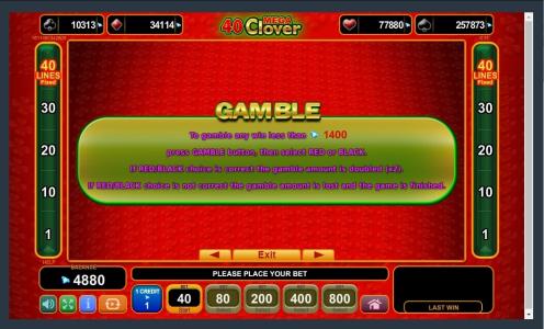 40 Mega Clover Slot Machine Gamble Feature Screen