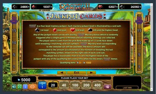 Almighty Ramses II Slot Machine Jackpot Cards Screen