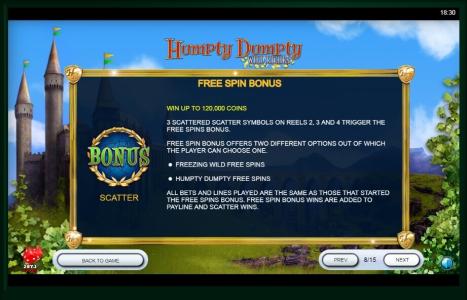 Humpty Dumpty Wild Riches Slot Machine Free Spins Bonus Screen
