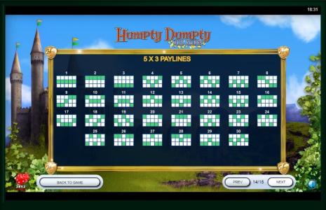 Humpty Dumpty Wild Riches Slot Machine Paylines Screen