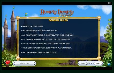 Humpty Dumpty Wild Riches Slot Machine Game Rules Screen