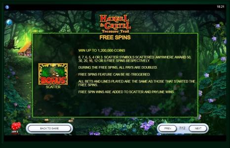 Hansel and Gretel Treasure Trail Slot Machine Free Spins Bonus Screen