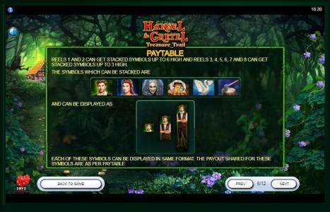 Hansel and Gretel Treasure Trail Slot Machine Paytable Screen