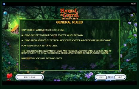 Hansel and Gretel Treasure Trail Slot Machine - Game Rules Screen