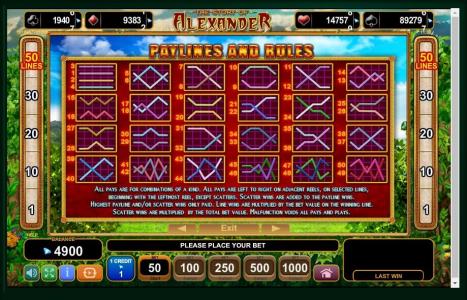 The Story of Alexander Slot Machine Paylines Screen