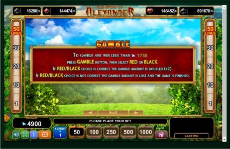 The Story of Alexander Slot Machine Gamble Feature Screen
