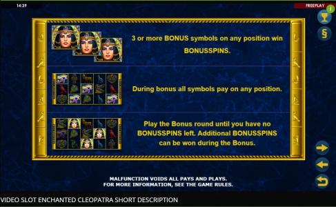 Enchanted Cleopatra Slot Machine Bonus Game Screen