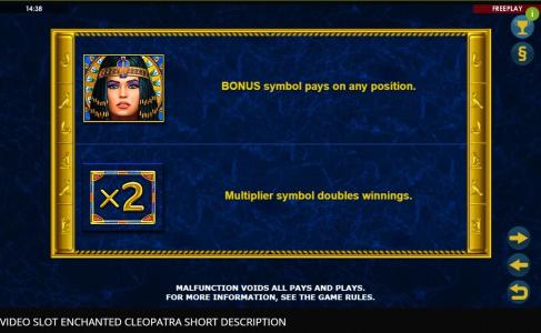 Enchanted Cleopatra Slot Machine Bonus Symbol Screen