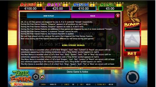 Jade Emperor Slot Machine How to Play Screen
