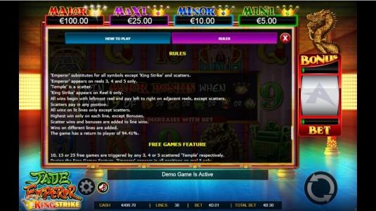 Jade Emperor Slot Machine Game Rules Screen
