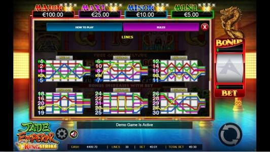 Jade Emperor Slot Machine Paylines Screen