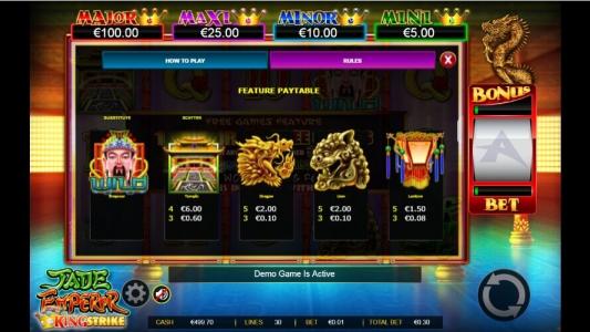 Jade Emperor Slot Machine Paytable Screen