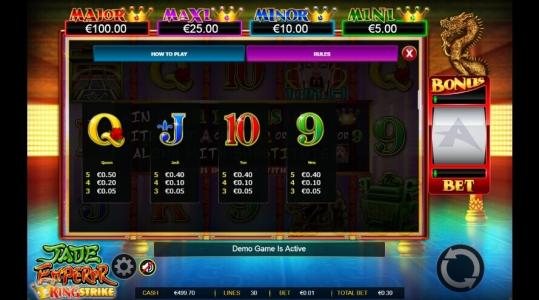 Jade Emperor Slot Machine Paytable Screen