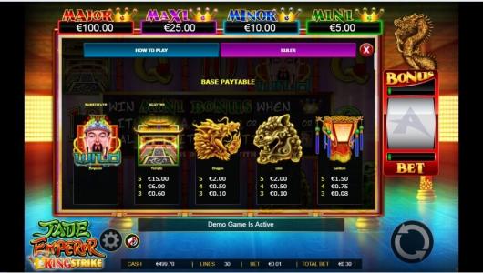 Jade Emperor Slot Machine Paytable Screen