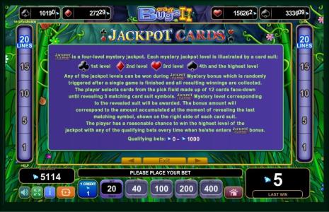 Crazy Bugs II Slot Machine Jackpot Cards Screen