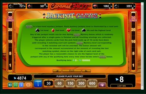Caramel Hot Slot Machine Jackpot Cards Screen