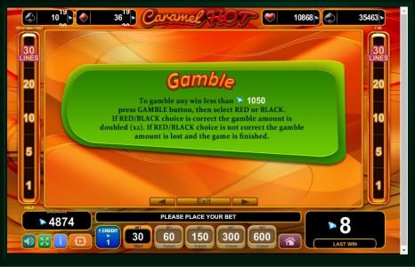 Caramel Hot Slot Machine Gamble Feature Screen
