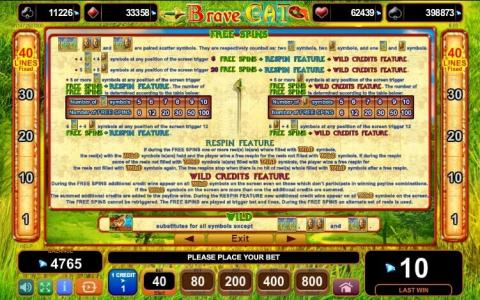 Brave Cat Slot Machine Free Spins Bonus Screen