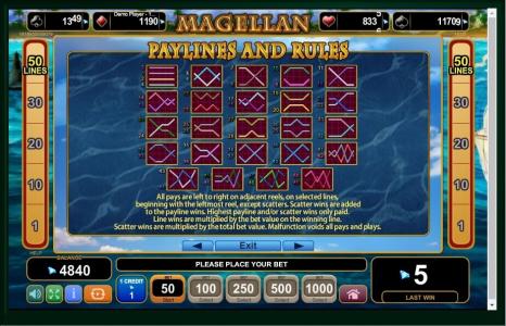 Magellan Slot Machine Paylines Screen