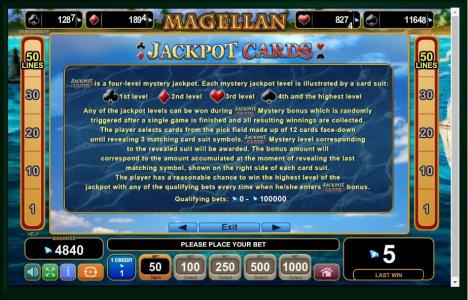 Magellan Slot Machine Jackpot Cards Screen