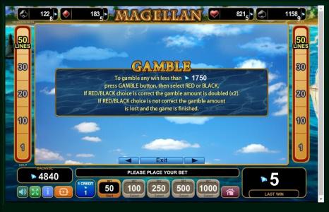 Magellan Slot Machine Gamble Feature Screen