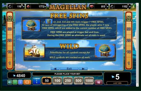 Magellan Slot Machine Free Spins Bonus Screen